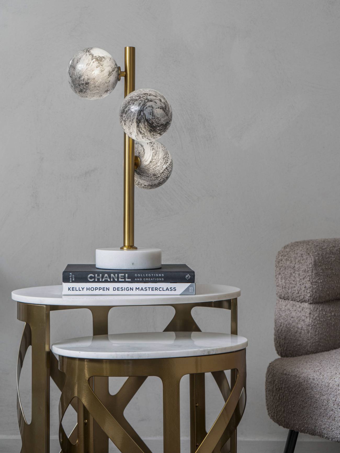Constellation Bronze & White Marble Orb Table Lamp